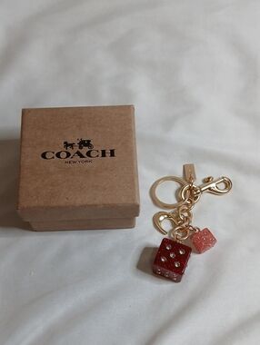 Coach Gold Key Ring with Red and Pink Glitter Dice